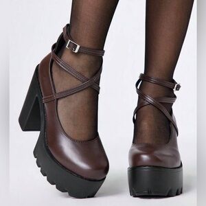 Strappy Brown Platform Heels